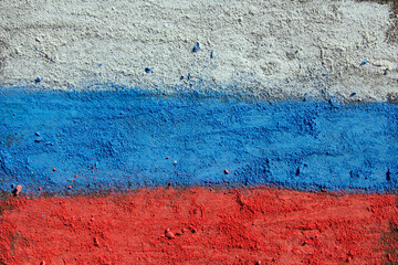Flag of Russia. Chalk drawing on sidewalk. Creative background with chalk texture. Russian national symbol