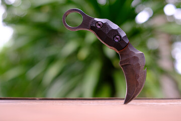 Karambit knife tactical fighter on green background