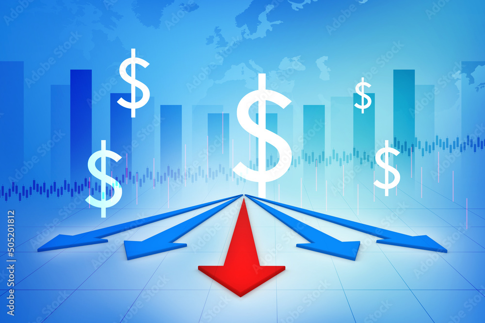 Poster 2d rendering Dollar symbol with up arrow