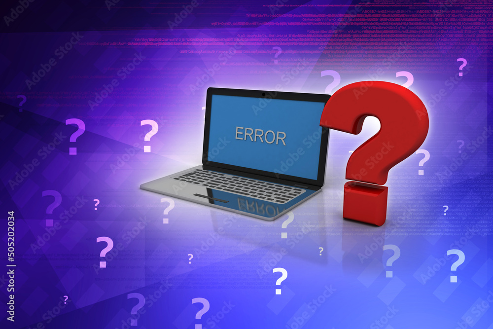 Aufkleber 3d rendering computer online help information concept. red question mark over laptop keyboard.