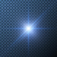 Blue star isolated on transparent background. Glow blue light effects. Glowing light burst explosion. Bright star illuminated. Flare effect with ray sparkles. Vector illustration