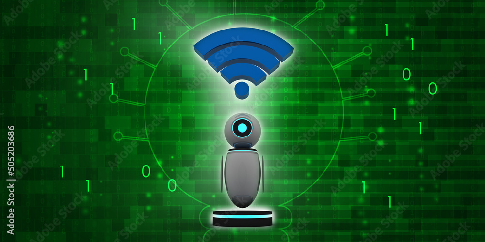 Poster 3d render robot connected wifi