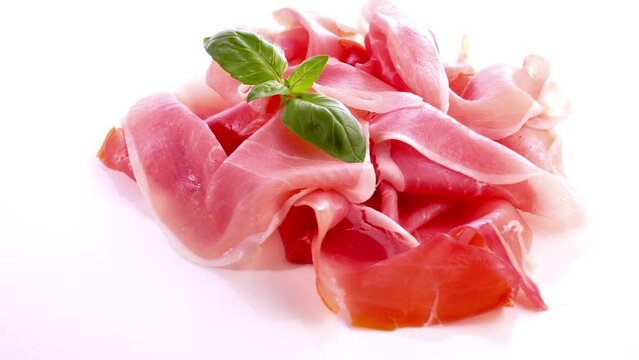 Serrano Ham Slices isolated on white Background