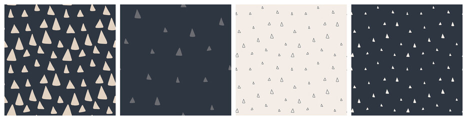 Neutral seamless pattern with minimal triangle design. Black and white scandi fabric print design. 
