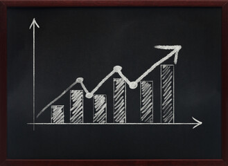 Business chart on blackboard showing increase. Market growth chart on chalkboard.