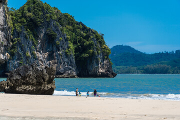 Fototapeta na wymiar the beauty of Mountains on Sand and Sea in Thailand, The beach in the summer