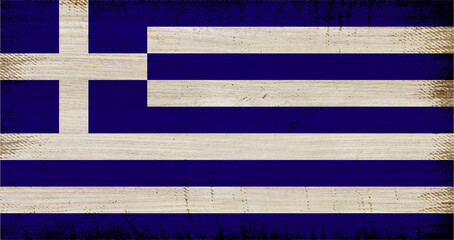 GREECE flag insoled on wood texture with rectangular frame vintage.
