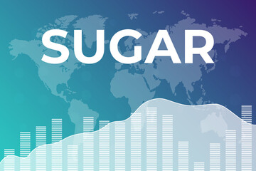 Price change on trading Sugar futures on blue finance background. Financial derivatives market concept