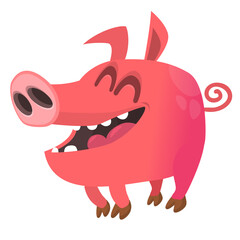 Funny cartoon pink pig. Farm animals. Illustration of a smiling piggy isolated