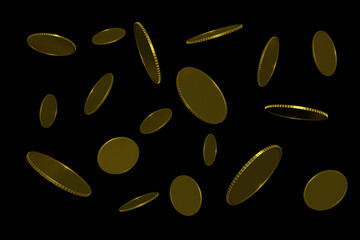 golden coins in flight 3d rendering