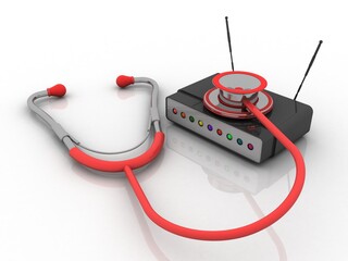 3d rendering Transmitter WiFi with  stethoscope
