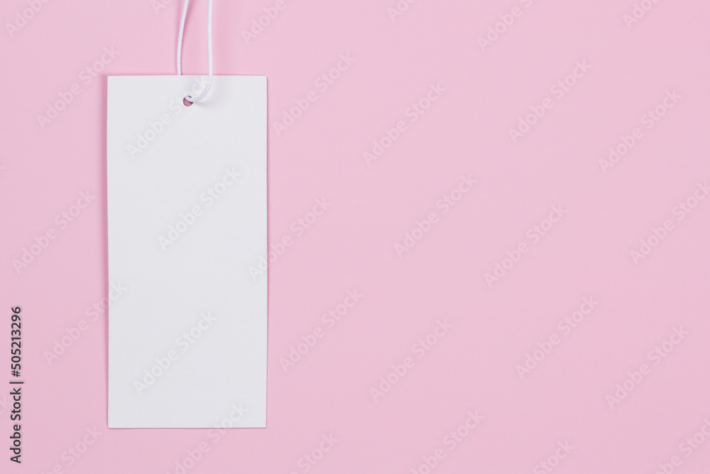 Canvas Prints blank white rectangular label tag on pastel pink background. price tag tabel mock up. top view, copy