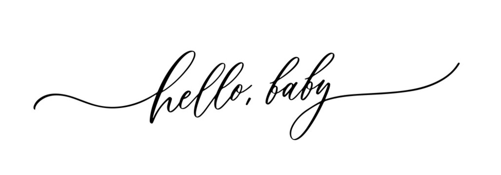 Hello, baby. Hand drawn lettering inscription for print, card, poster, decor. Kids lettering for baby shower, photo overlay