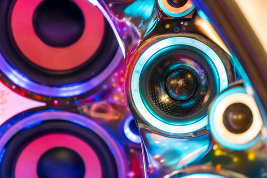 Colorful Lights Of Stereo And Speakers In Car