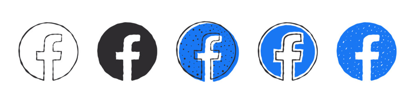 Facebook Logo. Social Media Icons. Hand Drawn Logos. Vector Images