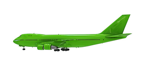 Green airplane on white isolated background. Large passenger aircraft of large capacity for long transatlantic flights. 3d illustration.