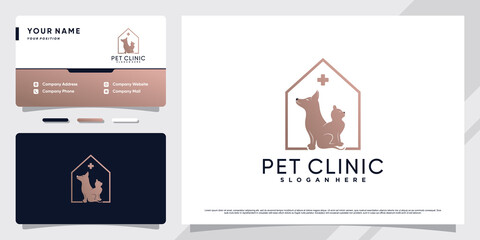 Pet house logo design with creative element and business card template Premium Vector