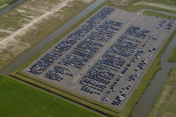 big parking lot aerial view near schipol amsterdam airport