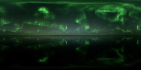 Fototapeta na wymiar HDRI - Ice terrain with Aurora Borealis on the sky 34 - Panorama