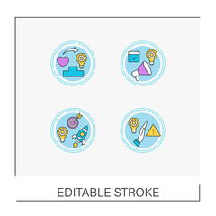 Innovation concept icons set. Strategies for generating, prioritizing, evaluating and validating new ideas. Vector isolated conception metaphor illustrations