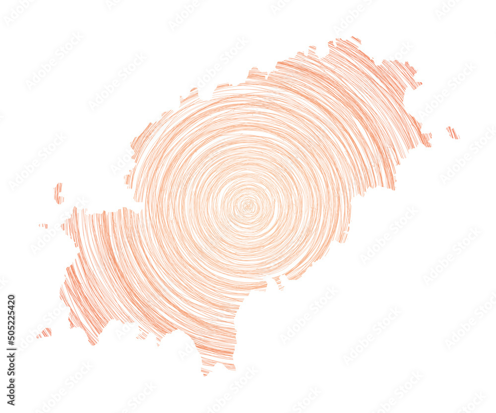 Poster ibiza map filled with concentric circles. sketch style circles in shape of the island. vector illust
