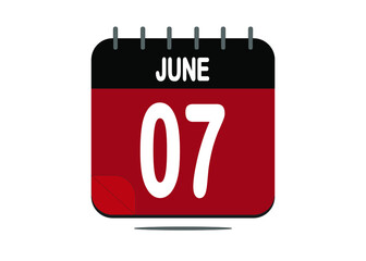 Day 7. June 7. Calendar design template in red and black.