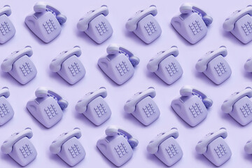 Vintage rotary dial telephone pattern against pink background. Creative concept, call center,...