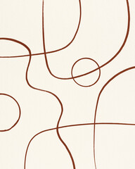 Abstract Scandinavian Minimalist Boho Hand-Drawn Line Art Illustration - 505231624