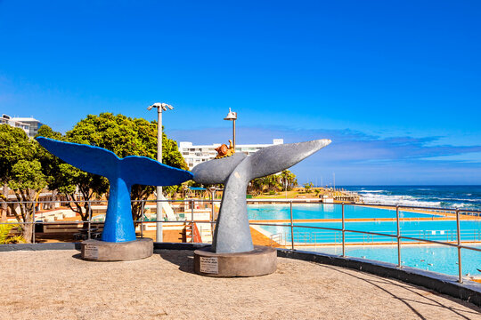 Cape Town, South Africa - May 12, 2022: Tourist Attraction Of Whale Tails On Sea Point Promenade