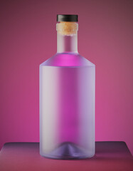 Violet gin bottle isolated on a purple gradient background.