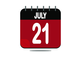 Day 21. July 21. Calendar design template in red and black.