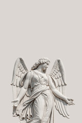 Cover page with a beautiful angel as a bas relief wall sculpture, details, closeup, with copy space...