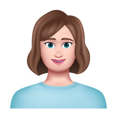 3D Smiling Woman Avatar. Girl with short brown hair. Vector illustration