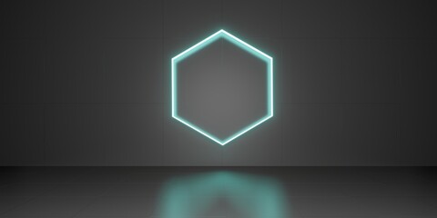 hexagon laser light background Product presentation podium neon light Technology style floor and wall 3D illustration