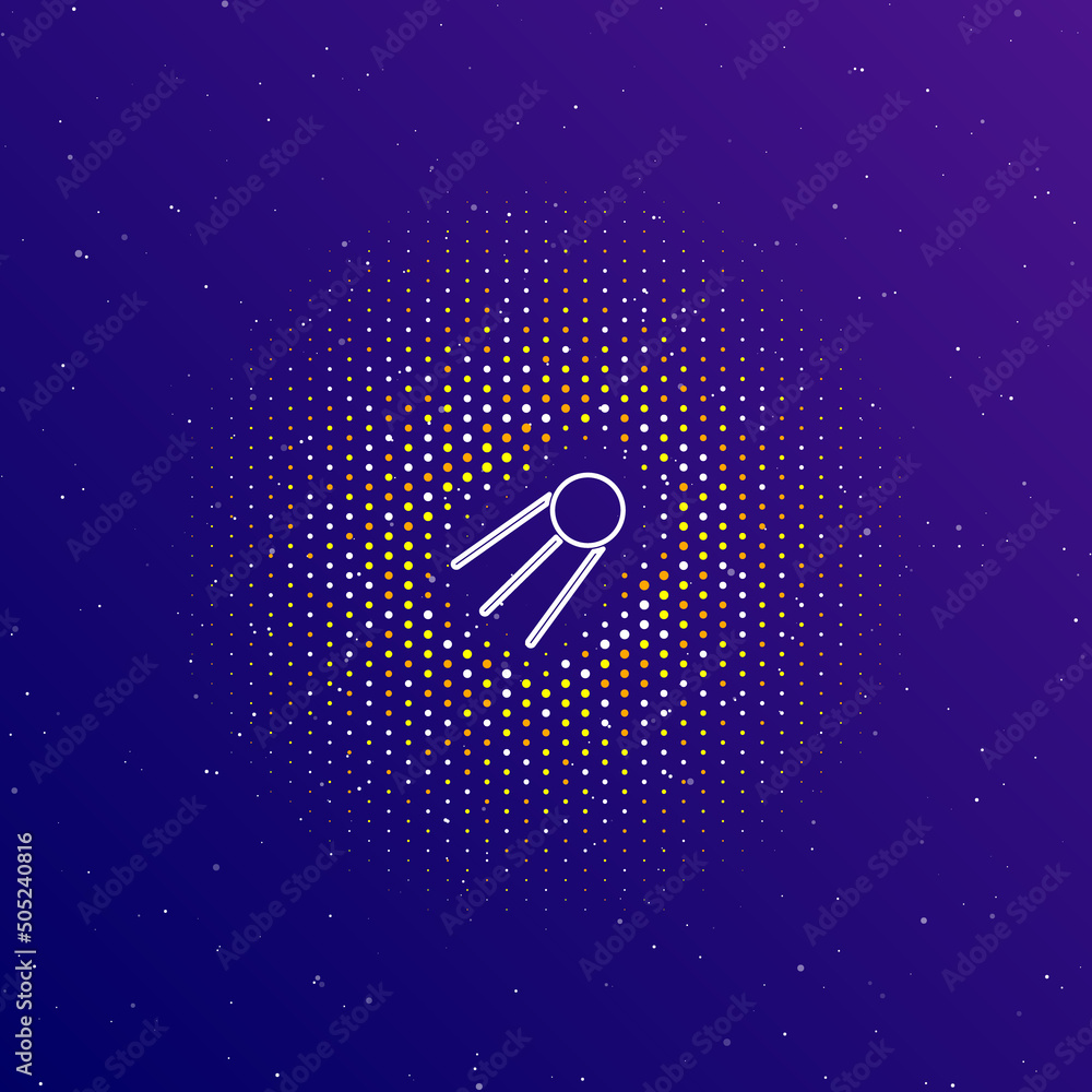 Poster a large white contour satellite symbol in the center, surrounded by small dots. dots of different co