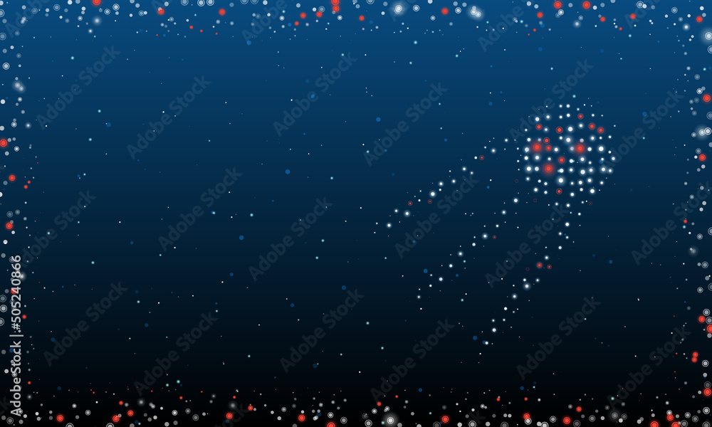 Poster on the right is the satellite symbol filled with white dots. pointillism style. abstract futuristic 