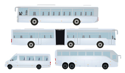 White busses set. vector illustration