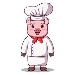 Chef Pig Mascot Cartoon Character, Pig Cooking Vector Icon Illustration