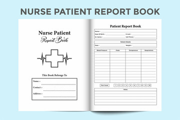 Nurse report tracker logbook KDP interior. Regular patient information and medication planner template. KDP interior journal. Nurse information tracker and patient health checker interior.