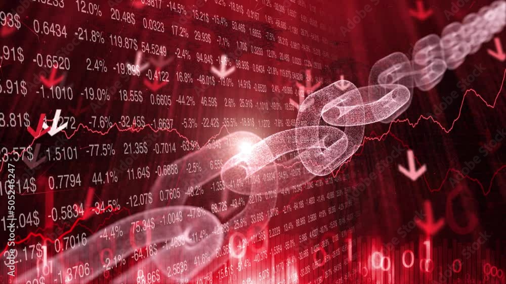 Poster negative cryptocurrency blockchain business network with arrows.