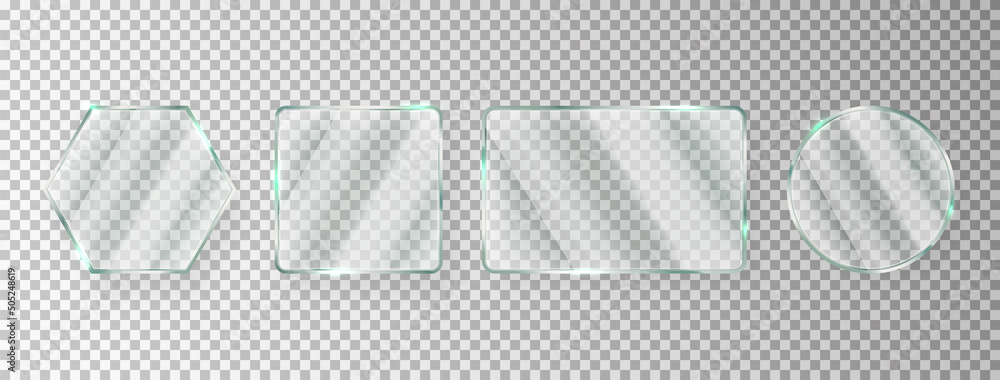 Poster glass window texture. light rectangle, circle, hexagon banner. gloss screen. glossy mirror panel. pl