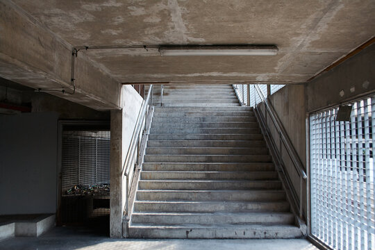 Stairs in abandoned black construction site