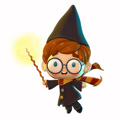 3D illustration of wizard boy - 505250800