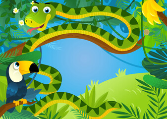 cartoon scene with jungle animals being together illustration