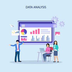 Data analysis illustration vector. statistical for business finance investment concept on monitor graph dashboard