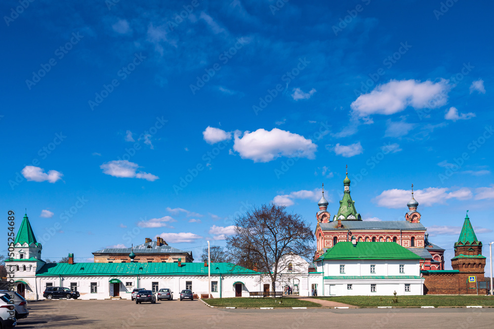 Wall mural Staraya Ladoga, Russia, At the entrance to the Staraya Ladoga St. Nicholas Monastery on a sunny spring morning.