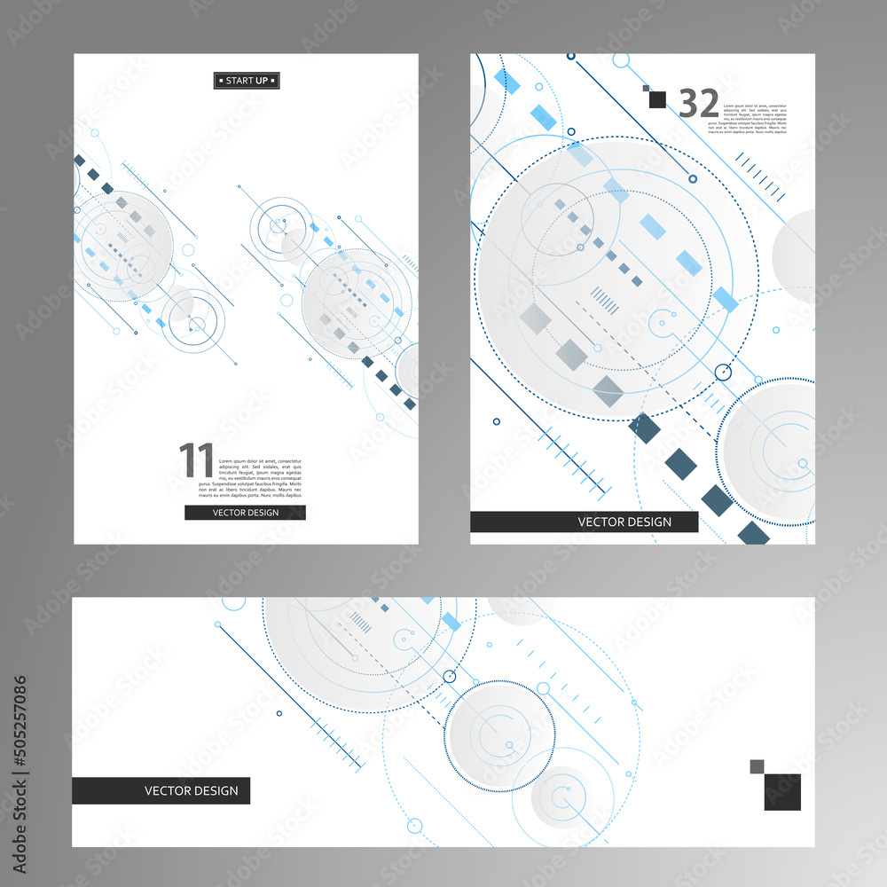 Poster Vector concept dynamic elements. Minimal geometric design. Square and circles pattern background
