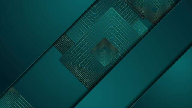 Dark blue abstract motion background with squares and golden linear pattern. Seamless looping. Video animation Ultra HD 4K 3840x2160