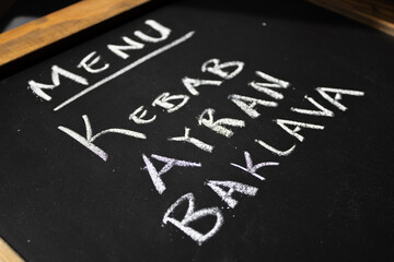 Fototapeta na wymiar blackboard with Turkish dishes