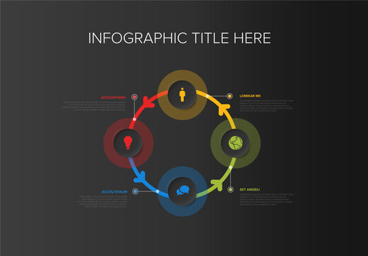 Simple Infographic Cycle with Four Relief Circle Icon Elements and Arrows